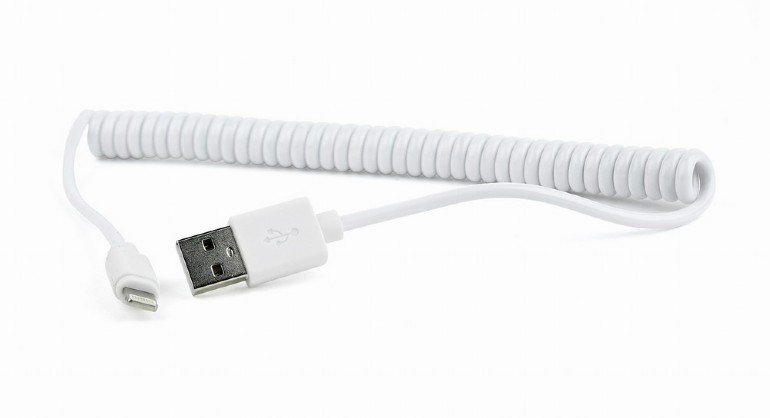 GEMBIRD USB sync and charging spiral cable for iPhone, 1,5 m, white - obrázek produktu