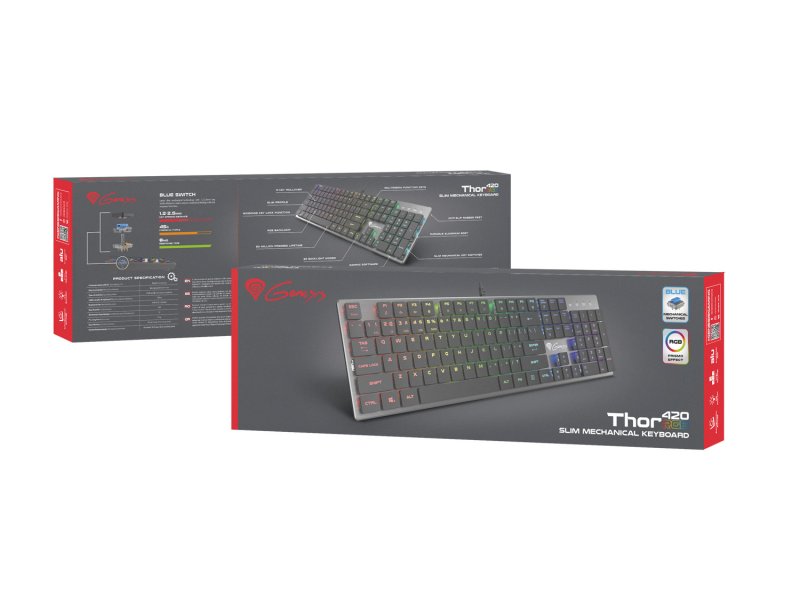 Genesis herní mechanická klávesnice THOR 420/ RGB/ Content Slim Blue/ Drátová USB/ US layout/ Šedá - obrázek č. 10