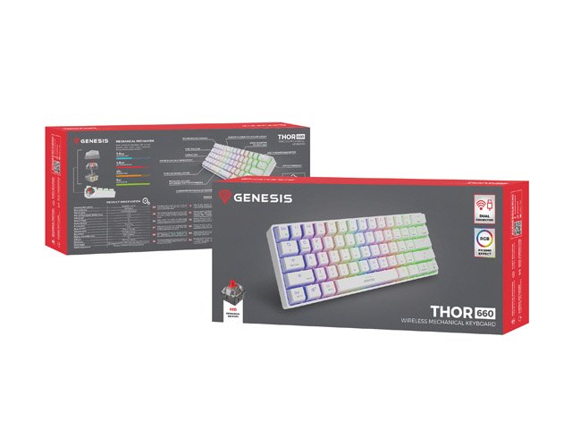 Genesis herní klávesnice THOR 660 RGB/ Bezdrátová Bluetooth/ US layout/ Bílá - obrázek č. 8