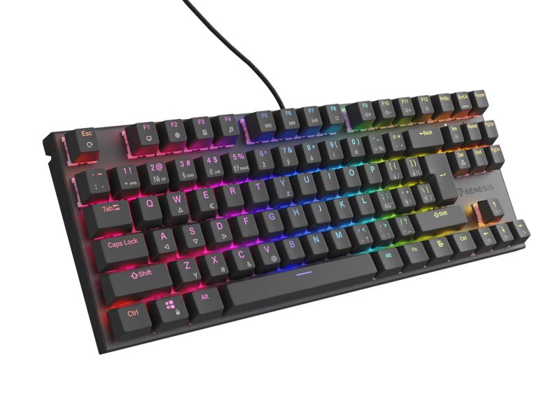 Genesis tichá herní klávesnice THOR 303/ TKL/ RGB/ Outemu Peach/ Drátová USB/ CZ-SK layout/ Černá - obrázek č. 1