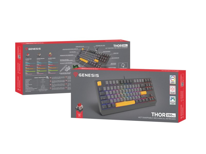 Genesis herní klávesnice THOR 230/ TKL/ RGB/ Outemu Red/ Drátová USB/ US layout/ Anchor Negative Šedá - obrázek č. 8
