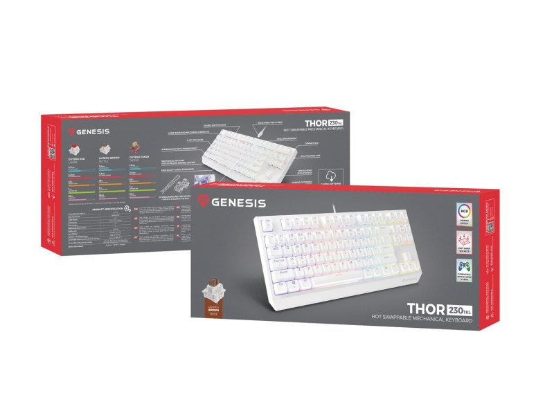 Genesis herní klávesnice THOR 230/ TKL/ RGB/ Outemu Brown/ Drátová USB/ US layout/ Bílá - obrázek č. 7