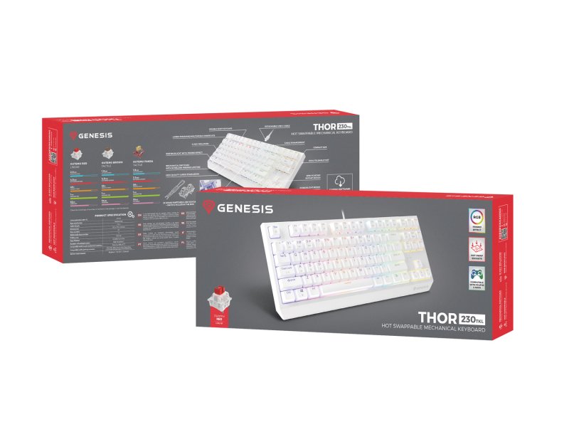 Genesis herní klávesnice THOR 230/ TKL/ RGB/ Outemu Red/ Drátová USB/ US layout/ Bílá - obrázek č. 10
