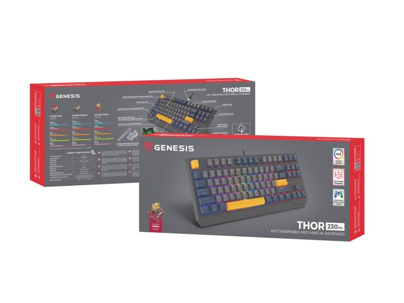 GENESIS herní klávesnice THOR 230/ TKL/ RGB/ Outemu Panda/ Drátová USB/ US layout/ Naval Blue Negative - obrázek č. 3