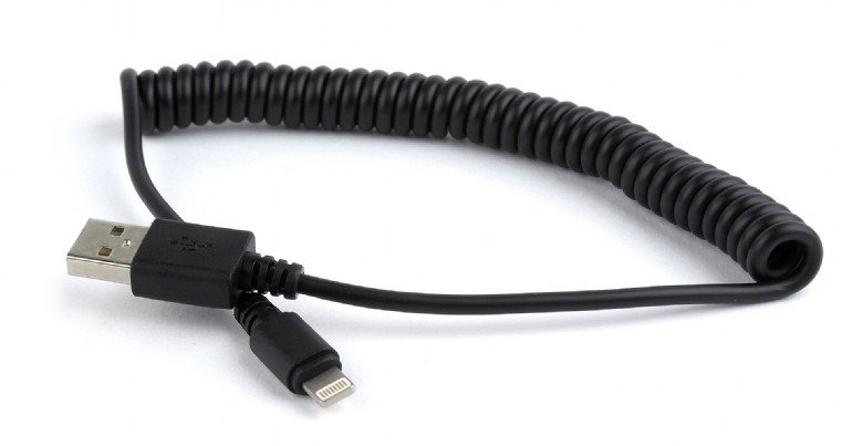 Kabel CABLEXPERT USB-A MAle/ Lightning Male, 1,5m, černý, kroucený - obrázek produktu