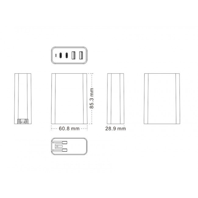 HyperJuice 100W GaN nabíjecí adaptér s 2x USB-C a 2xUSB 3.0 včetně cestovních redukcí - obrázek č. 3
