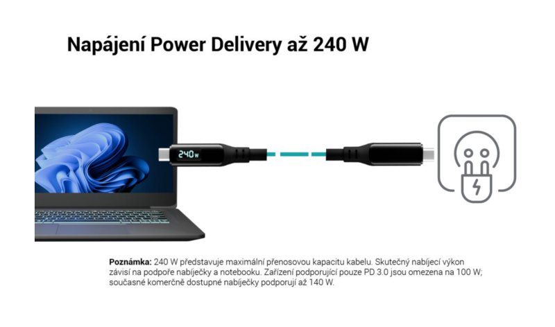 i-tec Thunderbolt 4 / USB4 Class Pro Cable 240W s LCD (40Gbps, 150cm) - obrázek č. 4