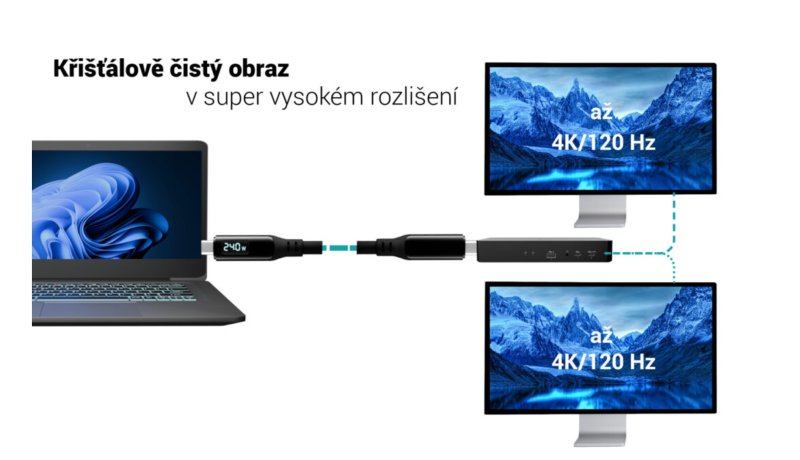 i-tec Thunderbolt 4 / USB4 Class Pro Cable 240W s LCD (40Gbps, 150cm) - obrázek č. 6