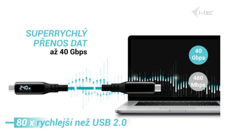 i-tec Thunderbolt 4 / USB4 Class Pro Cable 240W s LCD (40Gbps, 150cm) - obrázek č. 7