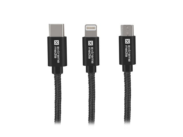 Natec vícekonektorový kabel 3v1 USB Micro + Lightning + USB-C, textilní opletení, 1m - obrázek produktu