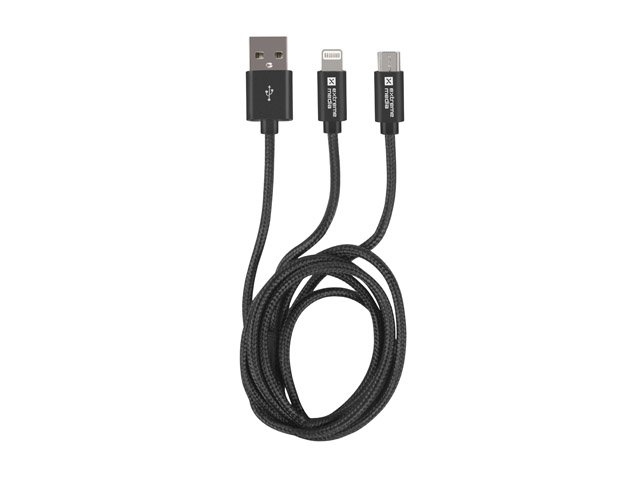 Natec vícekonektorový kabel 2v1 USB Micro + Lightning, textilní opletení, 1m, černý - obrázek produktu