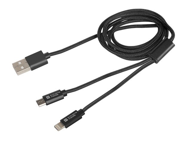 Natec vícekonektorový kabel 2v1 USB Micro + Lightning, textilní opletení, 1m, černý - obrázek č. 2