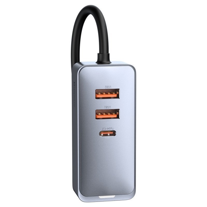 Baseus CCBT-A0G Rychlá Nabíječka do Auta s Prodlužovacím Kabelem 120W 3x USB +1xUSB-C Gray - obrázek č. 5
