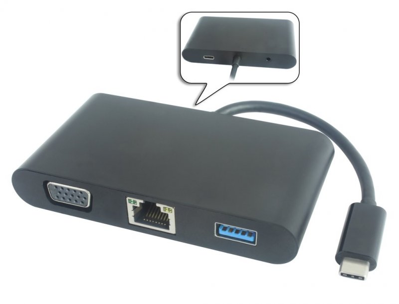 PremiumCord Převodník USB3.1 na VGA + Audio + USB3.0 + RJ45 + PD charge - obrázek produktu