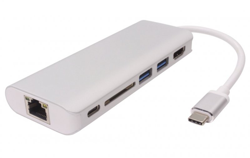 PremiumCord Převodník USB3.1 na HDMI + RJ45 + 2xUSB3.0 +SD card + PD charge - obrázek produktu
