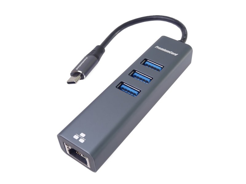 PremiumCord Adapter USB-C na Gigabit + 3x USB 3.0 - obrázek č. 1