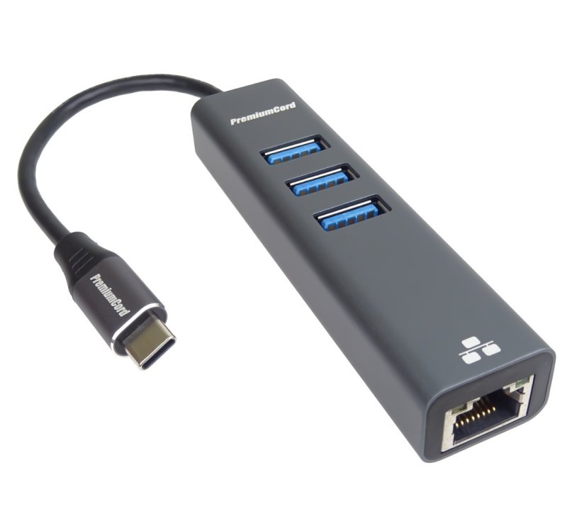 PremiumCord Adapter USB-C na Gigabit + 3x USB 3.0 - obrázek produktu