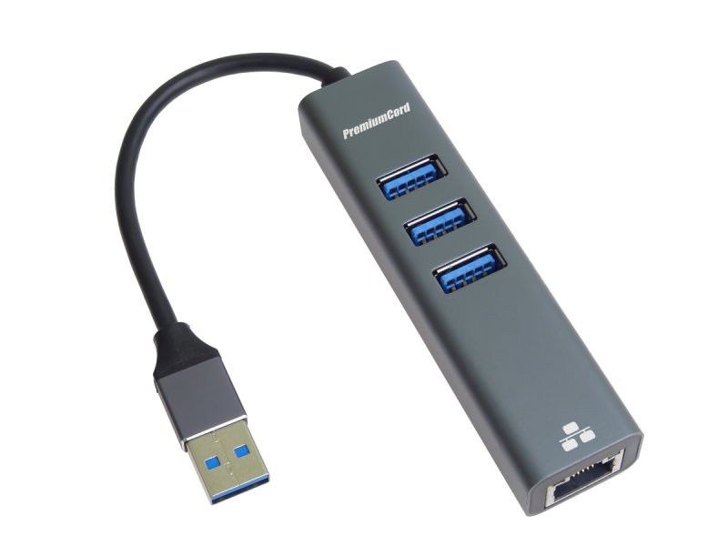 PremiumCord Adapter USB3.0 - RJ45 + 3x USB 3.0 - obrázek č. 2