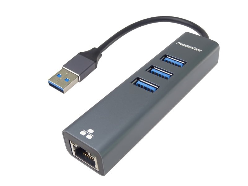 PremiumCord Adapter USB3.0 - RJ45 + 3x USB 3.0 - obrázek č. 1