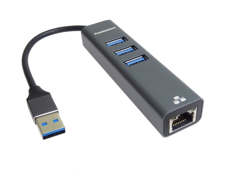 PremiumCord Adapter USB3.0 - RJ45 + 3x USB 3.0 - obrázek produktu