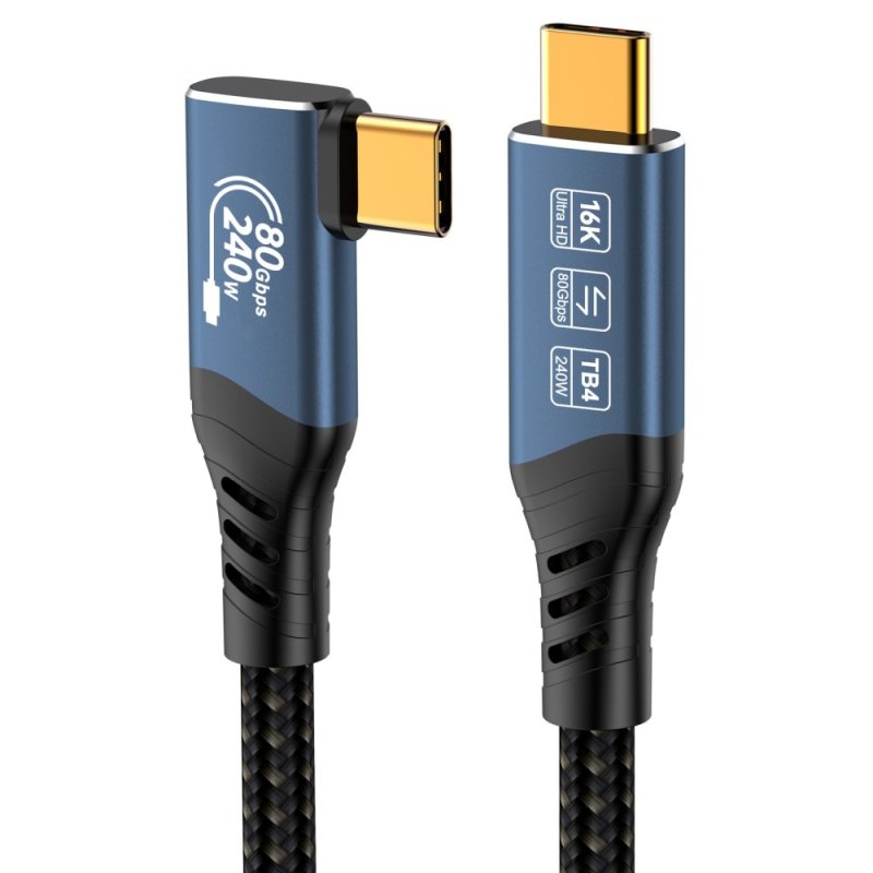 PremiumCord USB4™ Version2.0 80Gbps 16K@60Hz 240W Thunderbolt 3 a 4 kabel zahnutý 1,2m - obrázek produktu