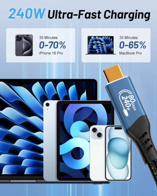 PremiumCord USB4™ Version2.0 80Gbps 16K@60Hz 240W Thunderbolt 3 a 4 kabel zahnutý 1,2m - obrázek č. 7