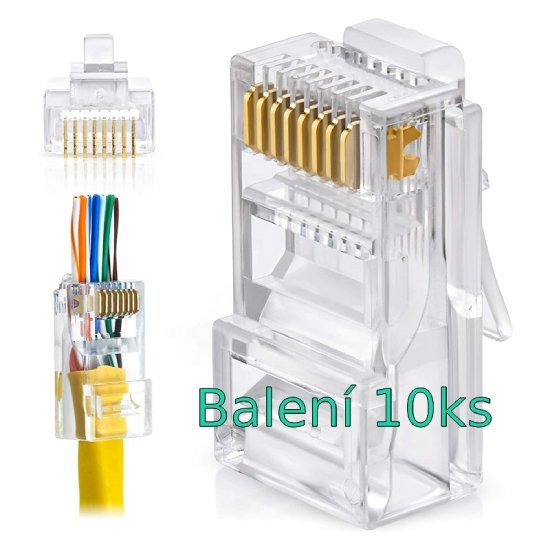 W-Star Konektor UTP RJ45EZ Cat5e 10ks pozlacený 5SLD pass through drát licna RJ45EZc510 - obrázek produktu