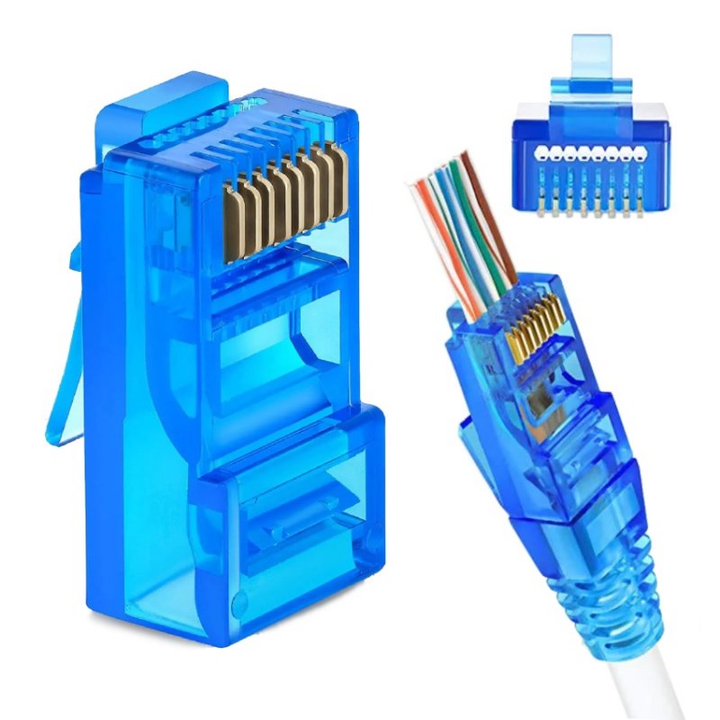 W-star Konektor UTP RJ45EZ Cat5e100ks pozlacený, modrá, pass through ethernet RJ45EZ5BS - obrázek produktu