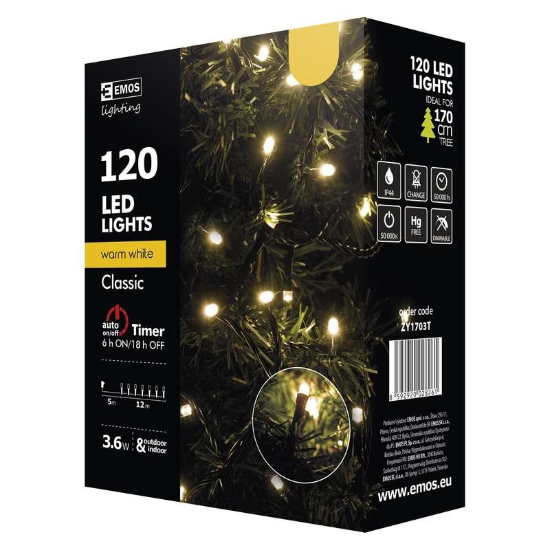 Vánoční řetěz 120 LED, 12m, teplá bílá + časovač - obrázek produktu