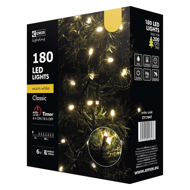 Vánoční řetěz 180 LED, 18m, teplá bílá + časovač - obrázek produktu