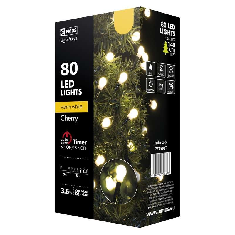 Vánoční řetěz 80LED-kuličky,8m,teplá bílá+časovač - obrázek produktu
