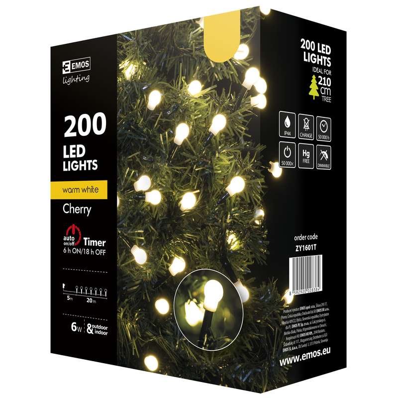 Vánoční řetěz 200 LED-kuličky,20m,tep.bílá+časovač - obrázek produktu