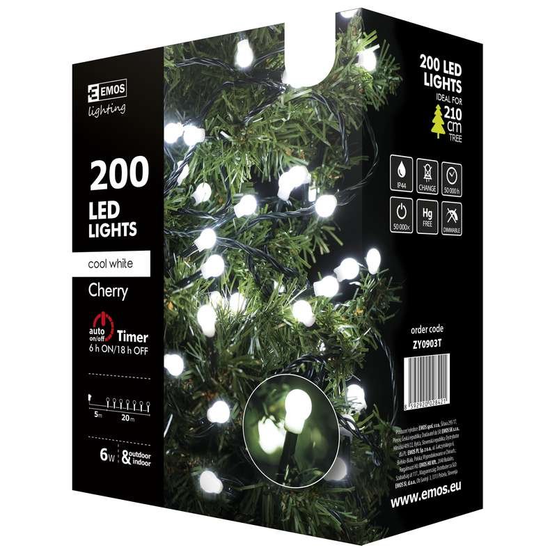 Vánoční řetěz 200LED-kuličky,20m,stud.bílá+časovač - obrázek produktu