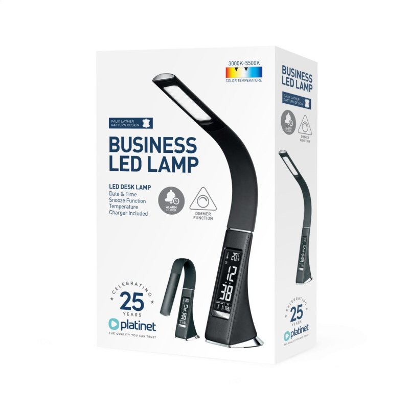 Platinet PDLU3B stolní LED lampa stmívatelná, flexibilní rameno, hodiny, černá - obrázek č. 3