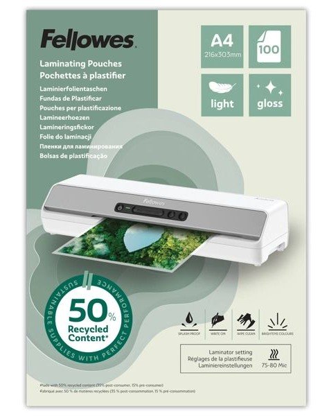Laminovací fólie Fellowes A3 80 mic z recyklovaného materiálu (50%), lesklé - obrázek produktu