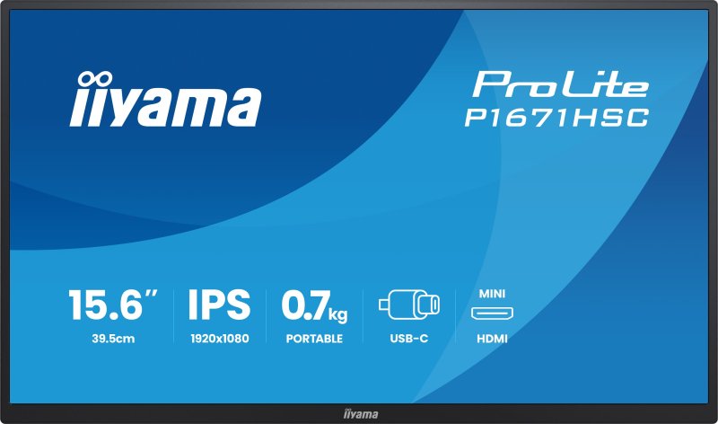 iiyama ProLite / P1671HSC-B1 / 15,6" / IPS / FHD / 60Hz / 3ms / Černá - obrázek produktu
