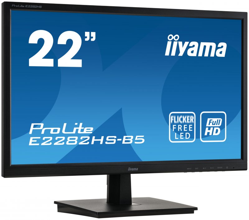 22" iiyama E2282HS-B5: TN, FullHD@75Hz, 250cd/ m2, 1ms, VGA, HDMI, DVI, černý - obrázek č. 1