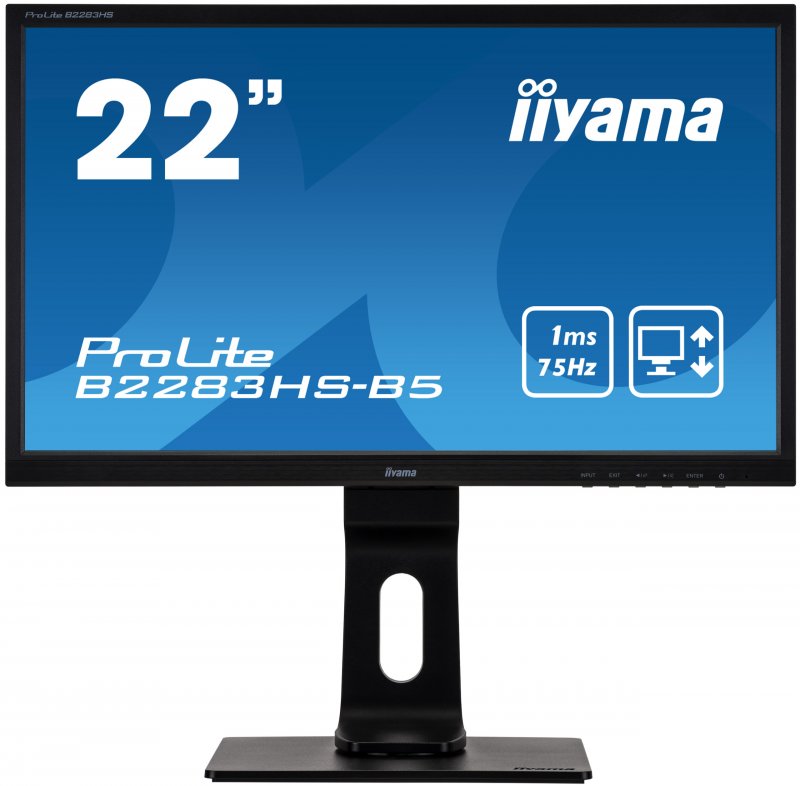 22" iiyama B2283HS-B5: TN, FullHD@75Hz, 250cd/ m2, 1ms, VGA, HDMI, DP, height, pivot, černý - obrázek produktu