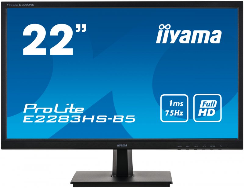 22" iiyama E2283HS-B5: TN, FullHD@75Hz, 250cd/ m2, 1ms, VGA, HDMI, DP, černý - obrázek produktu