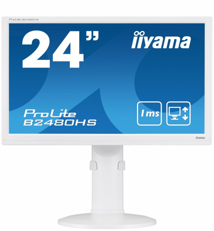 24" iiyama B2480HS-W2: TN, FullHD, 250cd/ m2, 1ms, VGA, DVI, HDMI, height, pivot, bílý - obrázek č. 1
