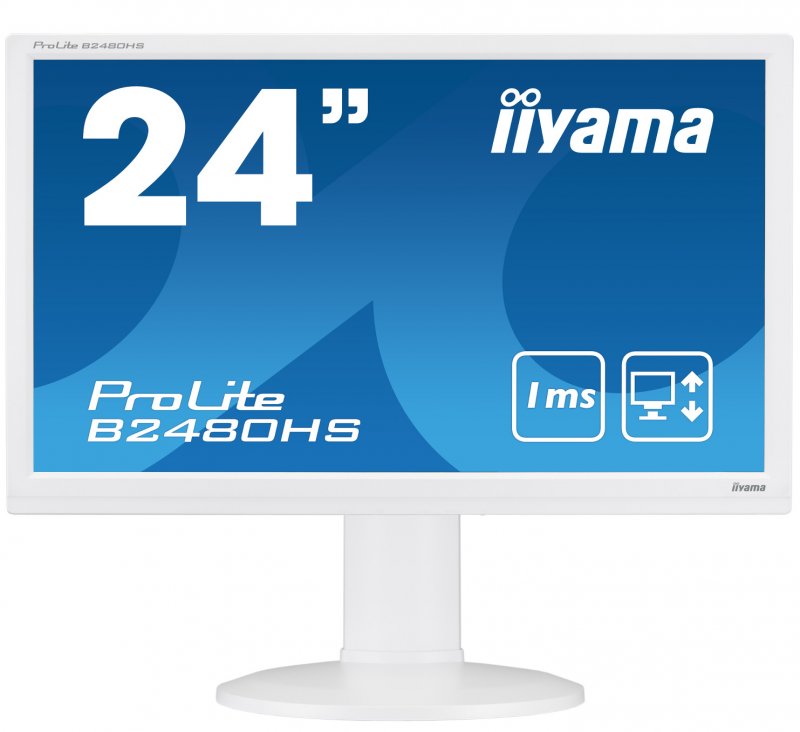 24" iiyama B2480HS-W2: TN, FullHD, 250cd/ m2, 1ms, VGA, DVI, HDMI, height, pivot, bílý - obrázek produktu