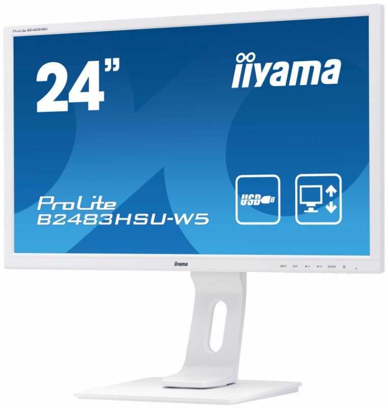 24" iiyama B2483HSU-W5: TN, FullHD, 250cd/ m2, 1ms, VGA, DP, HDMI, USB, height, pivot, bílý - obrázek č. 2