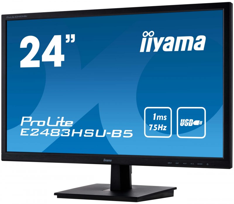 24" iiyama E2483HSU-B5: TN, FullHD, 250cd/ m2, 1ms, VGA, DP, HDMI, USB, černý - obrázek č. 2