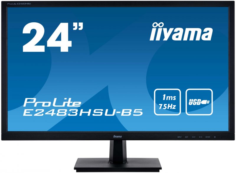 24" iiyama E2483HSU-B5: TN, FullHD, 250cd/ m2, 1ms, VGA, DP, HDMI, USB, černý - obrázek produktu