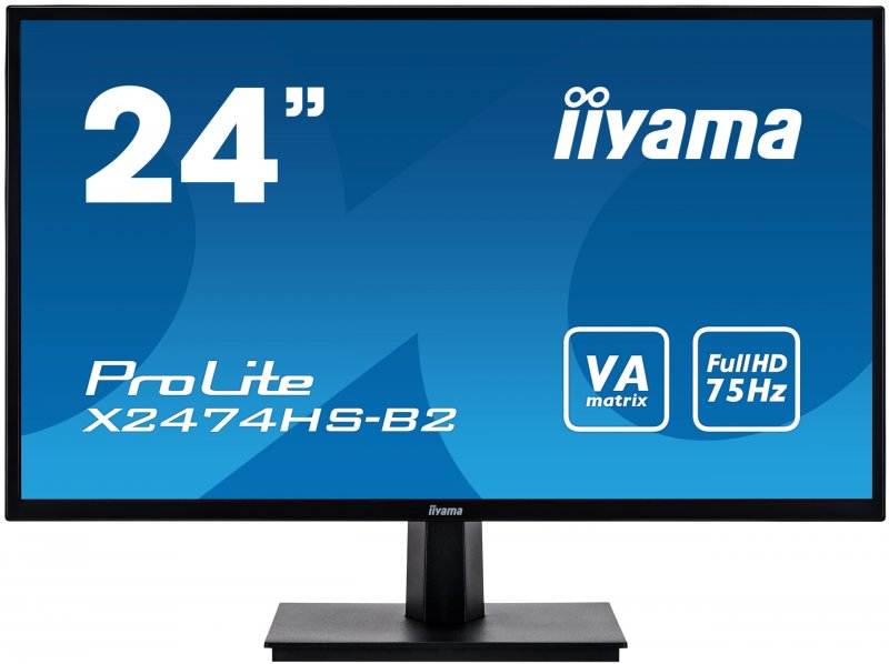 24" iiyama X2474HS-B2: VA, FullHD@75Hz, 250cd/ m2, 4ms, VGA, HDMI, DP, černý - obrázek produktu