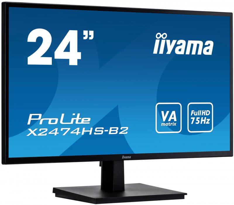 24" iiyama X2474HS-B2: VA, FullHD@75Hz, 250cd/ m2, 4ms, VGA, HDMI, DP, černý - obrázek č. 1