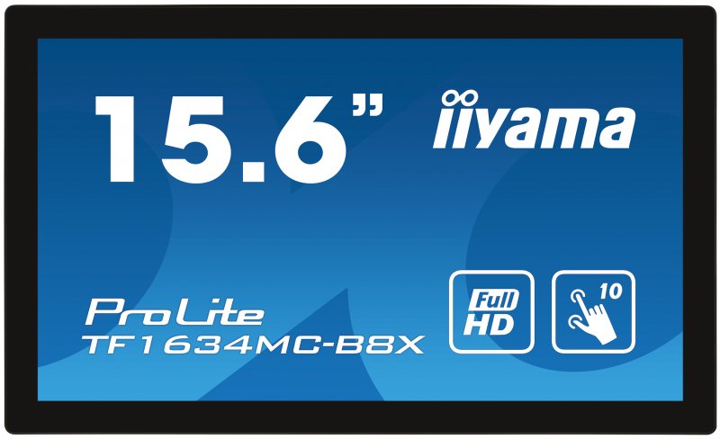 15,6" iiyama TF1634MC-B8X: IPS, FullHD, capacitive, 10P, 450cd/ m2, VGA, DP, HDMI, IP65, černý - obrázek produktu