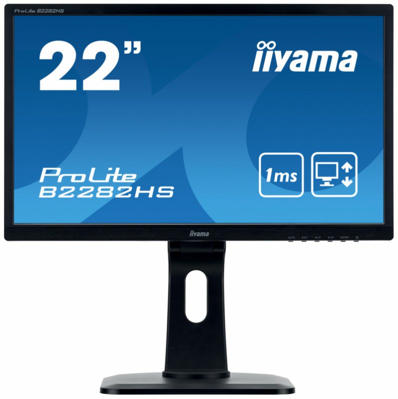 22" iiyama B2282HS-B1 - TN,FullHD,1ms,250cd/ m2, 1000:1,16:9,VGA,HDMI,DVI,repro,pivot,výškov.nastav. - obrázek produktu