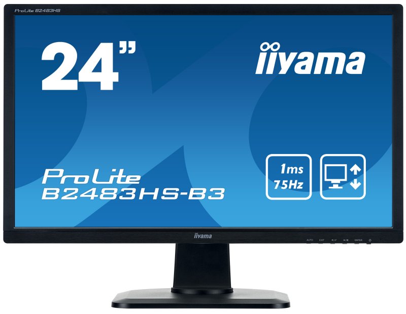 24"LCD iiyama B2483HS-B3 - TN,FullHD,1ms,250cd/ m2, HDMI,DP,VGA,repro,pivot,výškov.nastav. - obrázek produktu