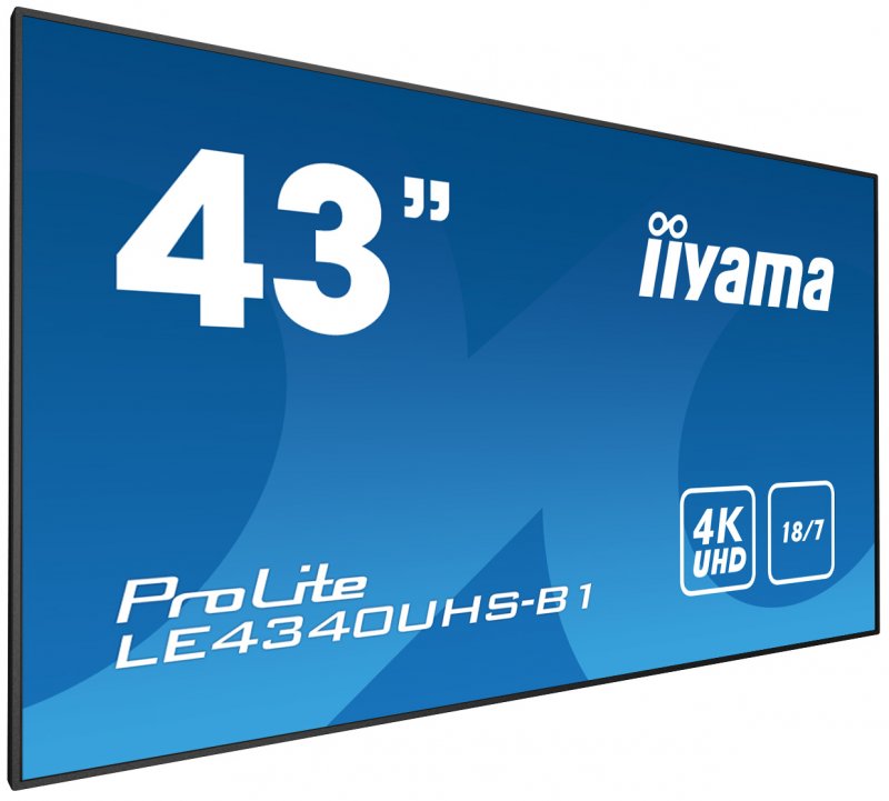 43" iiyama LE4340UHS-B1 - AMVA3,4K UHD,8.5ms,350cd/ m2, 5000:1,16:9,VGA,HDMI,DVI,USB,RS232,RJ45,repro - obrázek č. 1
